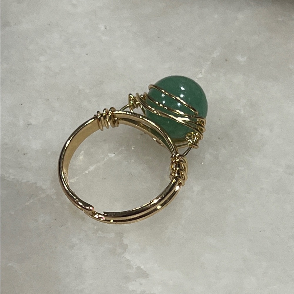 Green Aventurine Ring Crystal Wire Wrapped Adjustable Jewelry - Picture 6 of 7